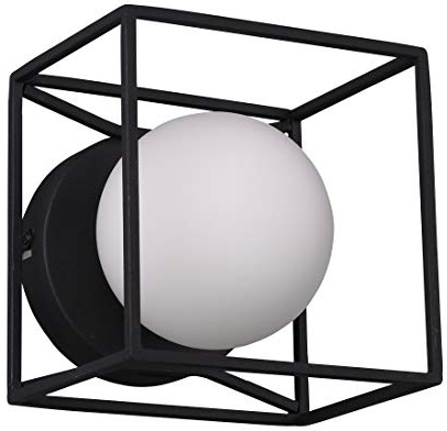Reality Leuchten Wandleuchte Gabbia R20401032, Metall Schwarz matt, Glas weiß, exkl. 1x G9