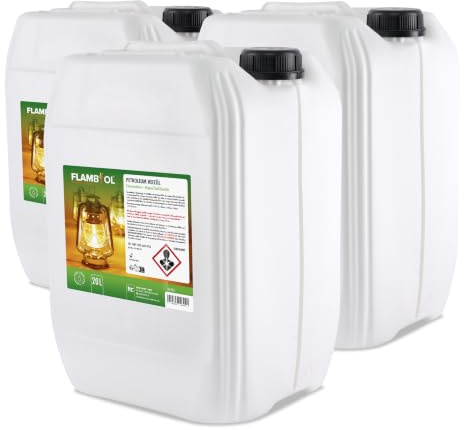 Höfer Chemie FLAMBIOL Gereinigtes Petroleum 3 x 20L Heizöl | Entaromatisierte Qualität - Für Campingheizung, Petroleumlampe & Grillanzünder - Rußfreie Verbrennung