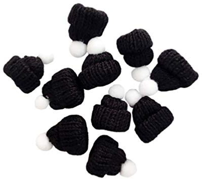 VALICLUD Miniatur Mütze DIY Mini Strickmützen Basteln Schwarz Hut mit Pom Pom Lutscher Topper Puppenmütze 10pcs Christbaumschmuck Weinflasche Abdeckung Schmuck Schlüsselanhänger Zubehör