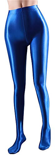YiZYiF Damen Glänzend Strumpfhose Shiny Pantyhose Öl Shimmer Strumpfhosen Strümpfe Shaping Footed Socken Tights Hoher Taille Blau M