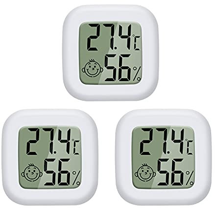 PAIRIER LCD Digital Mini Thermometer Hygrometer Temperatur Luftfeuchtigkeit Messgerät Gauge für Gewächshaus Startseite Büro 3er Pack Weiß