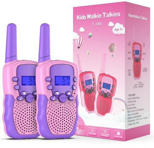 Kearui Spielzeug 3-12 Jahre mädchen Walkie Talkie für Kinder 8 Kanal Funkgerät mit VOX Funktion LED-Taschenlampe, 3 Meilen Reichweite für Abenteuer im Freien, Camping, Wandern (Rosa-Violett)