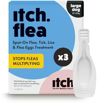 Itch Large Dog Flea & Tick Spot-On Treatment (20-40kg). Kills Fleas, Ticks, Lice & Eggs to Prevent Reinfestation - 3 Easy-Apply Pipettes