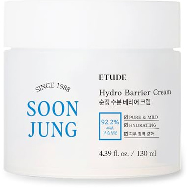 ETUDE SoonJung Hydro Barrier Cream | 92.5% Moisturizing Ingredients, Gel Formula for Soothing, pH Balanced Moisturizer for Hydrating, Panthenol, Madecassoside, Non-comedogenic, 4.39 Fl Oz (Jar Type)