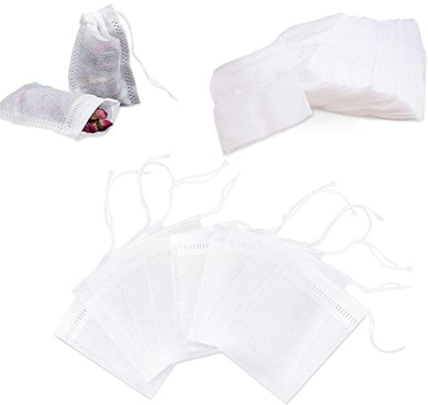 100 pezzi di carta, sacchetti filtro da tè, infusore usa e getta con coulisse borsa per infusore per tè vuota per cucinare, tè, caffè, spezie (6 x 8 cm)