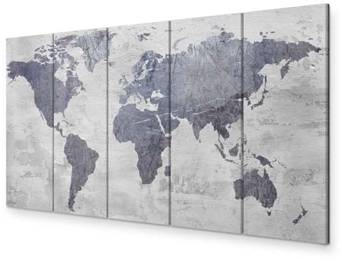 murando - Akustikbild Weltkarte 5 tlg - Bilder Akustikschaum Schallschutz Wand Deko Kunst Akustikpaneele Wandpaneele Schalldämmung Wandbild Schallabsorber Akustikplatten grau Beton k-C-0087-b-m