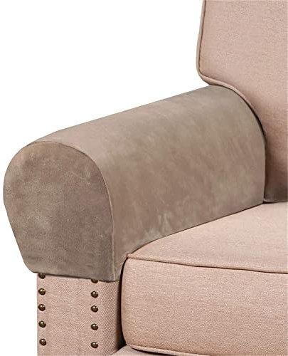 GYHH Elastische Samt Armlehnenbezüge, Armkappen, Für Sessel, Sofa, Sessel, Couch Stretchy Armlehnenbezug, Bequem, Wasserfest, Couch Armlehnenschoner (Taupe,4)