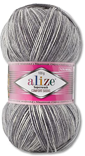 Wohnkult Alize 100 g Superwash Comfort Sockenwolle 33 Farben zur Auswahl EIN-/Mehrfarbig (7676)