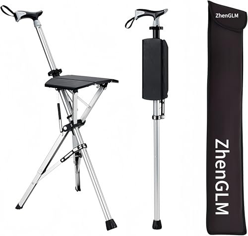 XXGJK Gehstock Mit Sitz, faltbar gehender Stock, rutschfeste Verschleißfeste, Aluminiumlegierung Spazierstock Mit Sitz, maximales Benutzergewicht 100kg,1PCS
