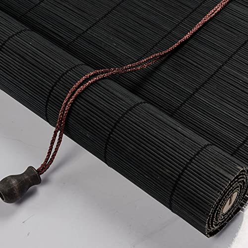 LLXNQ026 Schwarz Bambusrollo Sichtschutz Rollos Holzrollo Garten-Sonnenschutz Jalousien,Lichtfilter Bambus-Rollo Verdunklungsrollo mit Seitenzug,für Fenster Und Türen,Teehaus (50x220cm/20x87in)