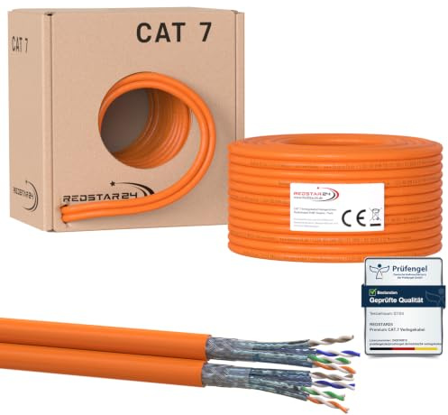 RedStar24 CAT7 Duplex Kabel 100m Verlegekabel Netzwerkkabel CAT 7 Twin LAN | Installationskabel SFTP PIMF PoE Kat.7 Netzwerk Ethernet Verkabelung Datenkabel Gigabit Kupfer Ethernet AWG23/1