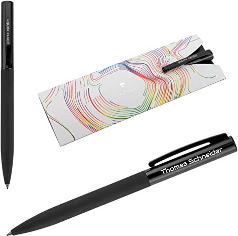 Pierre Cardin® VIVID Kugelschreiber mit Gravur | Premium Stift Etui | blaue Mine | edel | personalisiertes Geschenk | Namen | graviert | Jahrestag | Geburtstag (Schwarz)