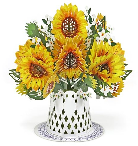 CUTPOPUP Staccabile Biglietti con bouquet di girasoli - Biglietto Auguri Compleanno, Biglietto Festa della Mamma, Biglietto Auguri 3D per Moglie, Mamma, Figlia (Detachable Sunflower) US8-55 IT