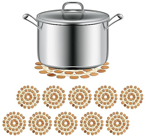 Sottopentola, 10 Pezzi Sottopentole in Bambù forma di fiore di pruno resistenti al calore per Riutilizzabili per Cucinare Piatti Caldi, Pentole e Padelle, Pentole Da Cucina (21 * 21CM)