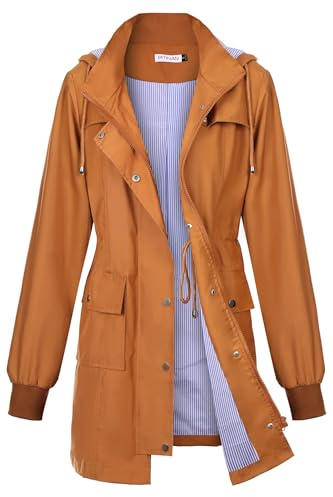 PITINAN Women's Rain Jacket - Waterproof, Lightweight, Caramel L