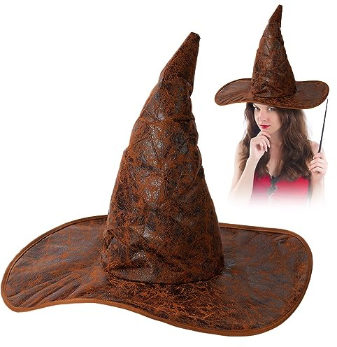 Aomig Cappello di Mago, Cappelli Costume Accessorio a Punta, Cappello da Mago per Adulti per Halloween Feste in Maschera e Cosplay Accessorio Marrone