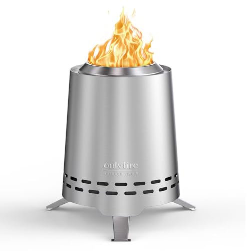 Onlyfire FP045 - Hoguera sin humo con bolsa de transporte y soporte superior, chimenea portátil de 8 pulgadas, mini chimenea de leña para acampar al aire libre, patio, patio trasero, acero inoxidable,