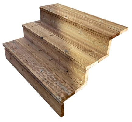 Vinuovo- Berlin - Gartentreppe Holz 3 Stufen - H 54 cm - MIT Setzstufen, Breite 100 cm - Bausatz-Treppe aus kesseldruckimprägniertem Holz. Für Garten, Balkon und Terrasse.