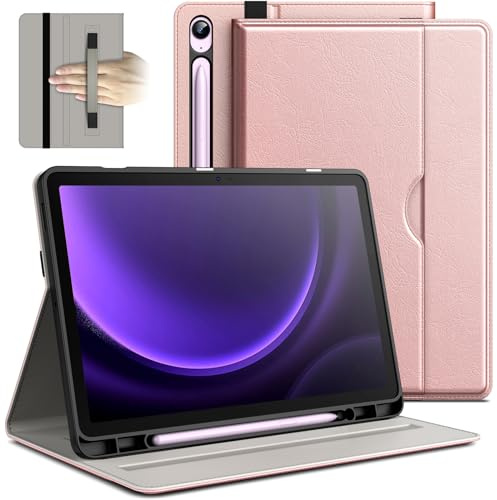 JETech Hülle für Samsung Galaxy Tab S10 Lite / S10 FE / S9 FE 10,9 Zoll mit S Pen Halter, PU-Leder Geschäft Folio Ständer Tablet Schutzhülle mit Tasche & Riemen (Roségold)