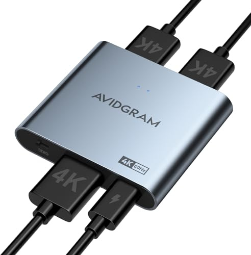 HDMI Splitter 1 in 2 Out 4K 60Hz 4:4:4, AVIDGRAM HDMI 2 Port Splitter with Auto, Copy, and Downscaler Mode for Dual Identical Display Support 1080p 120Hz HDR10, Compatible with PS4 Pro, Xbox, PS5