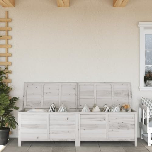 Festnight Groß Gartenbox Holz, Outdoor Kissenbox, Garten Auflagenbox Wetterfest Garten Aufbewahrungsbox für Gartengeräten Poolzubehör Spielzeug, Weiß 198,5 x 50 x 56,5 cm