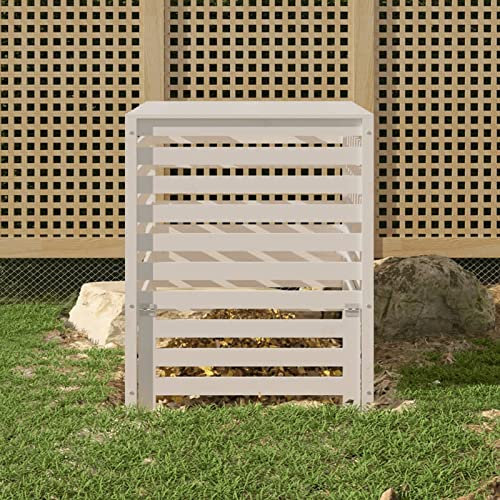 ShCuShan Compostador de jardín, compostador doméstico, compostador blanco, 82,5 x 82,5 x 99,5 cm, de madera maciza de pino