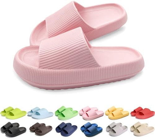 UERSUR Original Cozy Slides Damen,Schlappen Wolken Damen,Pumis Schlappen Wolkenschuhe Weich rutschfest Hausschuhe Für Kinder Adults (Pink, 38/39 EU)