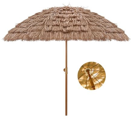 Parasol De Plage Inclinable De Paille Grand Parasol De Jardin Hawaii Parasol Plage Anti Uv Et Vent Parasol Balcon Imperméable Hauteur Réglable Pour Jardin Plage Balcon/avec Sac De Transport(Size:200cm