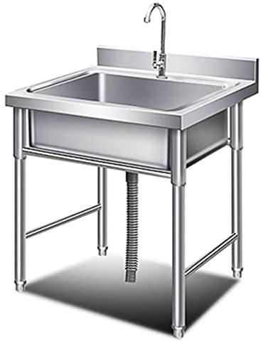 CAFIEDR Spüle für die Außenküche, Mehrzweckspüle aus Edelstahl 304, freistehende Einzelspüle für Wäsche, Hinterhof, Garage, Vorbereitungs- und Mehrzweckspüle,60x60x90cm