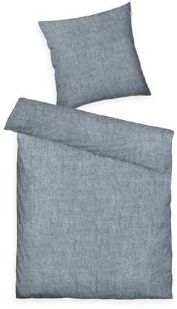 TOM TAILOR Melange-Bettwäsche, 80x80 cm + 135x200 cm, 40% Baumwolle/ 25% Viskose / 35% Polyester, Mit Stehsaum und Markenreißverschluss, WOVEN MELANGE Blau (Soft Navy)