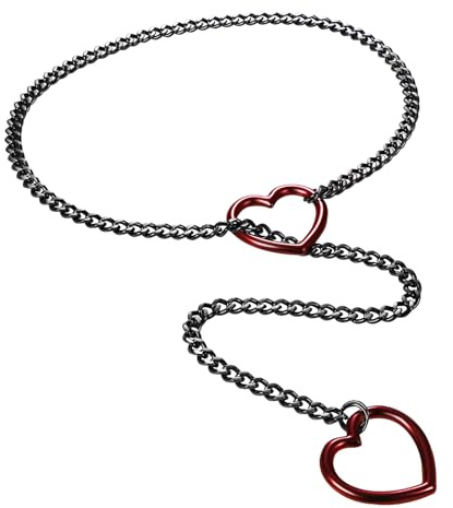 JewelryWe Choker Halskette Damen Panzerkette: Edelstahl Kubanische Kette Y Tropfen Lange Halskette mit Herz Kreis Anhänger Sexy Punk Rock Verstellbare Kette Halsband