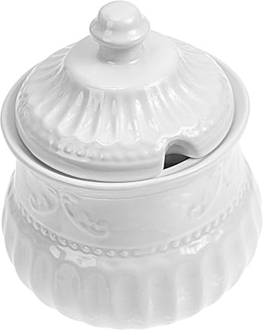 PHENOFICE Barattolo Multifunzionale in Ceramica Goffrata per Zucchero e Caffè, Contenitore Pratico per Conservazione Condimenti, Zuccheriera Coperchio per Cucina e Sala da Pranzo,