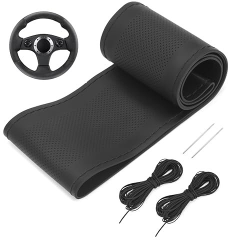 QWORK® Coprivolante auto universale, 37-38 cm copri volante con ago e filo, coprivolante auto da cucire