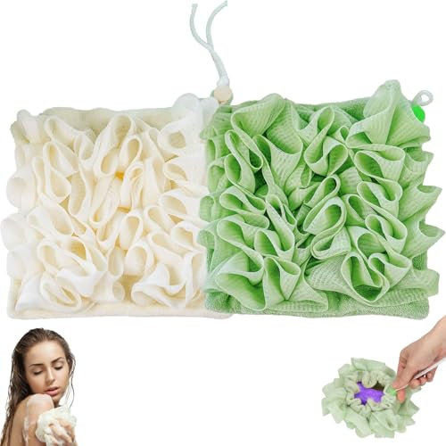 2pezzi Spugna da Bagno 2 in 1,Coulisse Avvolto Sapone Doccia Palla,Spugna da Doccia in Luffa,Spugna Doccia Esfoliante,Adatta per la Doccia,l'ammollo,i Prodotti da Bagno