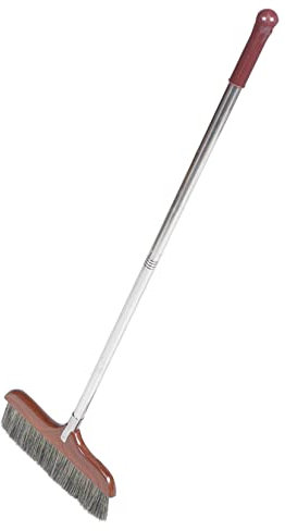 HOMOCONO Lightweight Dust Broom with Long Wooden Handle and Stainless Steel Stick, Safe to Use for Office and Picnic Floor Cleaning