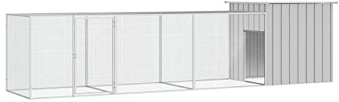 Gecheer Hühnerkäfig Hühnergehege Hühnerstall Hühnerhaus Geflügelstall Freilaufgehege Hühnervoliere Kaninchenstall Grau 400x91x100 cm Verzinkter Stahl