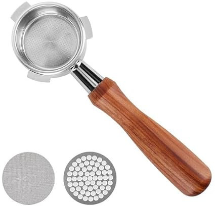 51mm Bottomless Portafilter with 2 Puck Screen Compatible for DeLonghi EC680/EC685/EC785/EC820/EC850/EC860 Smeg - Bottomless Portafilter with Stainless Steel Filter Basket Solid Wood Handle