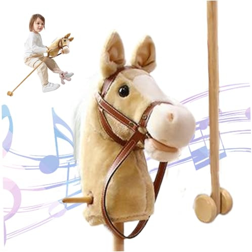 Caballo de Palo con Efectos de Sonido realistas Plush 39 Alto Halloween Hobby Horse con Ruedas y Poste de Madera Mango no Deslizante en el Juguete de Caballo para los Regalos para niños (marrón)