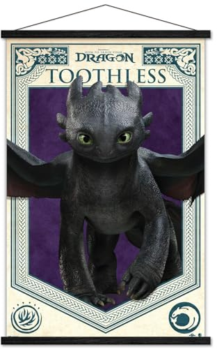 Trends International How To Train Your Dragon (2025) - Toothless Wall Poster with Magnetic Frame, 34L x 22.4W, Print and Black Hanger Bundle
