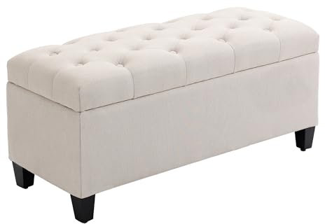 HOMCOM Banc de Rangement Pouf Salon Bout de lit capitonné Coffre de Rangement Repose-Pieds pour Salon, Chambre, entrée, 100 x 40 x 44 cm, Blanc