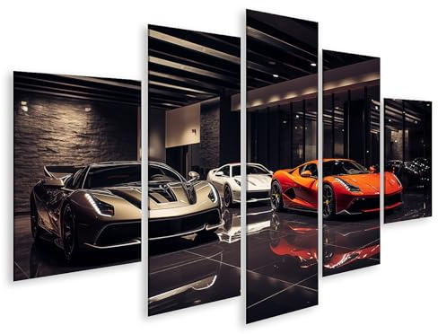 islandburner Quadro su tela Tre auto sportive in moderna galleria auto su pavimento lucido Immagini da parete poster