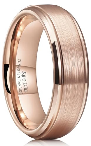 King Will Classic Tungsten Wedding Band for Men, Polished Finish Step Edge Matte Rings Comfort Fit