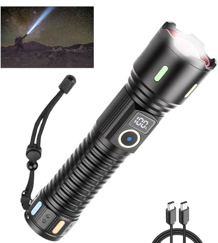 DXHGHYGL Torcia LED Potente Professionale,450000 Lumens Torcia LED Ricaricabile Type-C,Display LCD,5 modalità per Situazioni Di Emergenza Campeggio Escursionismo Regali