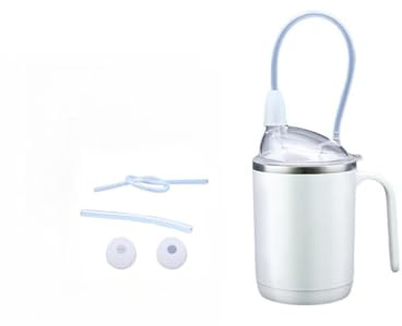 Non Spill Beakers for Elderly - Adult Sippy Cups for The Elderly with Straw and Food Spout, 450ml Leakproof Drinking Cups for Elderly, 304 Stainless Steel, Easy to Use For Bedridden Patients (White)