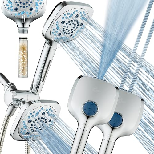 6-way High Pressure 82 Spray Mode Filtered Showerhead Combo - Handheld Shower Head Filters Chlorine to Heal Dry Skin, Revive Hair - Dual Power Wash Cleans Tub, Tile, Pets - Hard Water Softener, Chrome