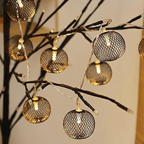 SUAVER Dekorative Laterne Lichterkette,LED Metall Kugeln Feenbeleuchtung Batteriebetrieben Grid Kugeln Vintage Weihnachtsdekoration String Licht für Zimmer Party Garten (Schwarz, 3m 20LED)