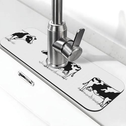 Tapis de robinet absorbant en forme de vache en noir et blanc pour évier de cuisine, diatomite, protection anti-éclaboussures pour salle de bain et cuisine (38,1 x 14 cm)