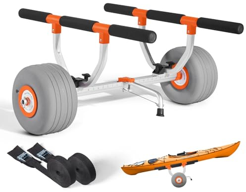 VEVOR Chariot de Kayak, Capacité de Charge 158 kg, Chariot de Transport Paddle Pliable Compact, avec Pneus Gonflables en Polyuréthane 30,5 cm, Pied de Support, Sangles, pour Kayaks, Canoës, Paddles