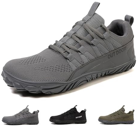 Unisex barfotaskor med bred tåbox, noll droppdesign, vattenskor for promenader, vandring och markaktiviteter(Grey,42 EU)