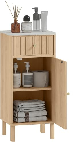 HOMCOM Meuble de Salle de Bain Plateau Effet Marbre 36 x 30 x 80 cm Chêne